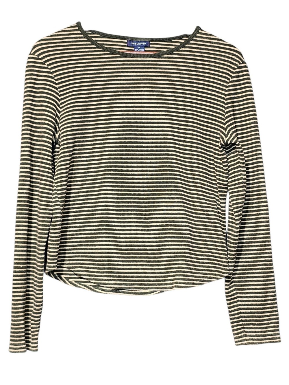 Vintage The Limited Womens Med Olive & Khaki Striped Long-Sleeve Top